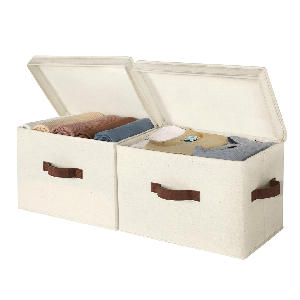 Fabric Storage Bins with Flip-Top Lids, Set of 2
