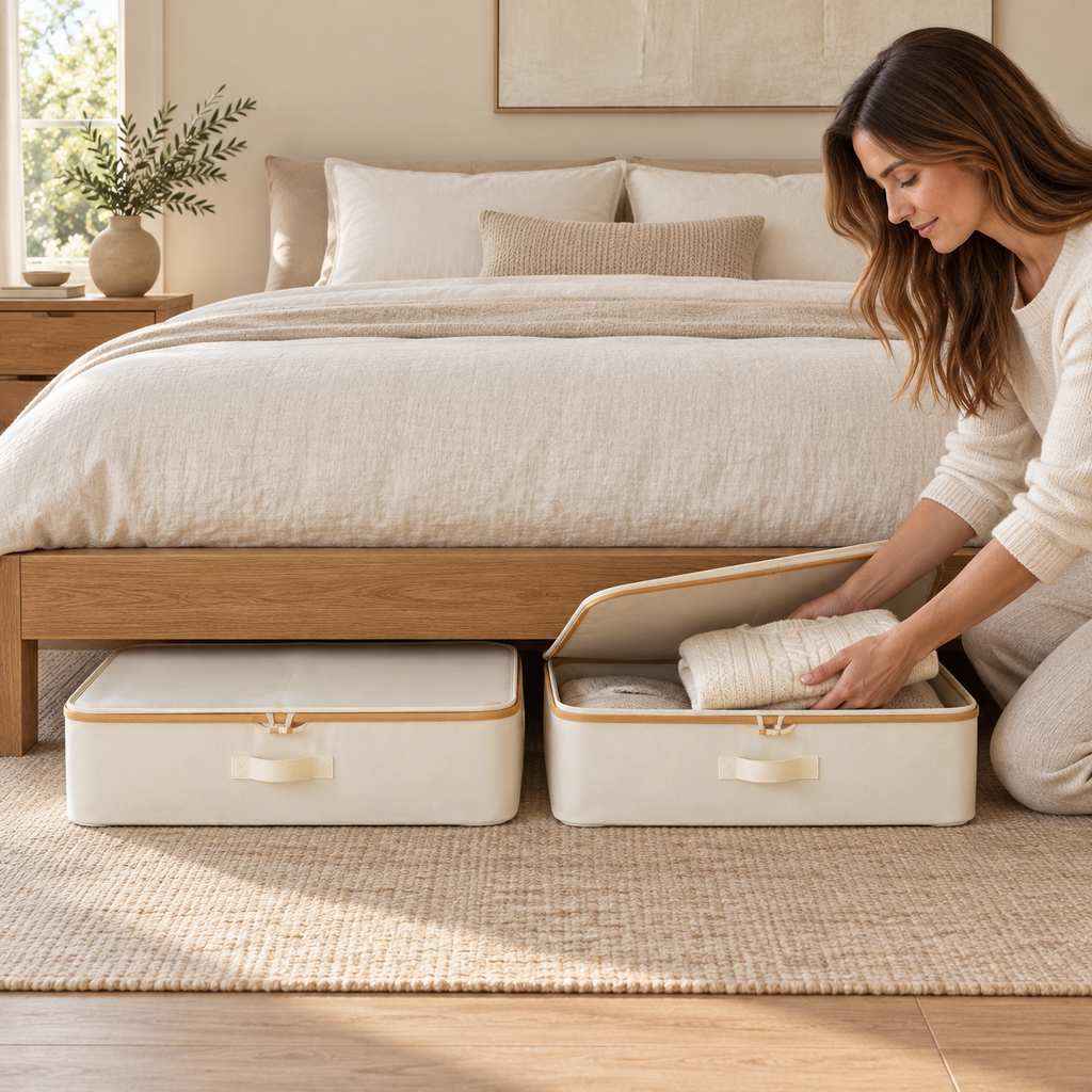 Underbed Storage Box with Lid, Bamboo Frame