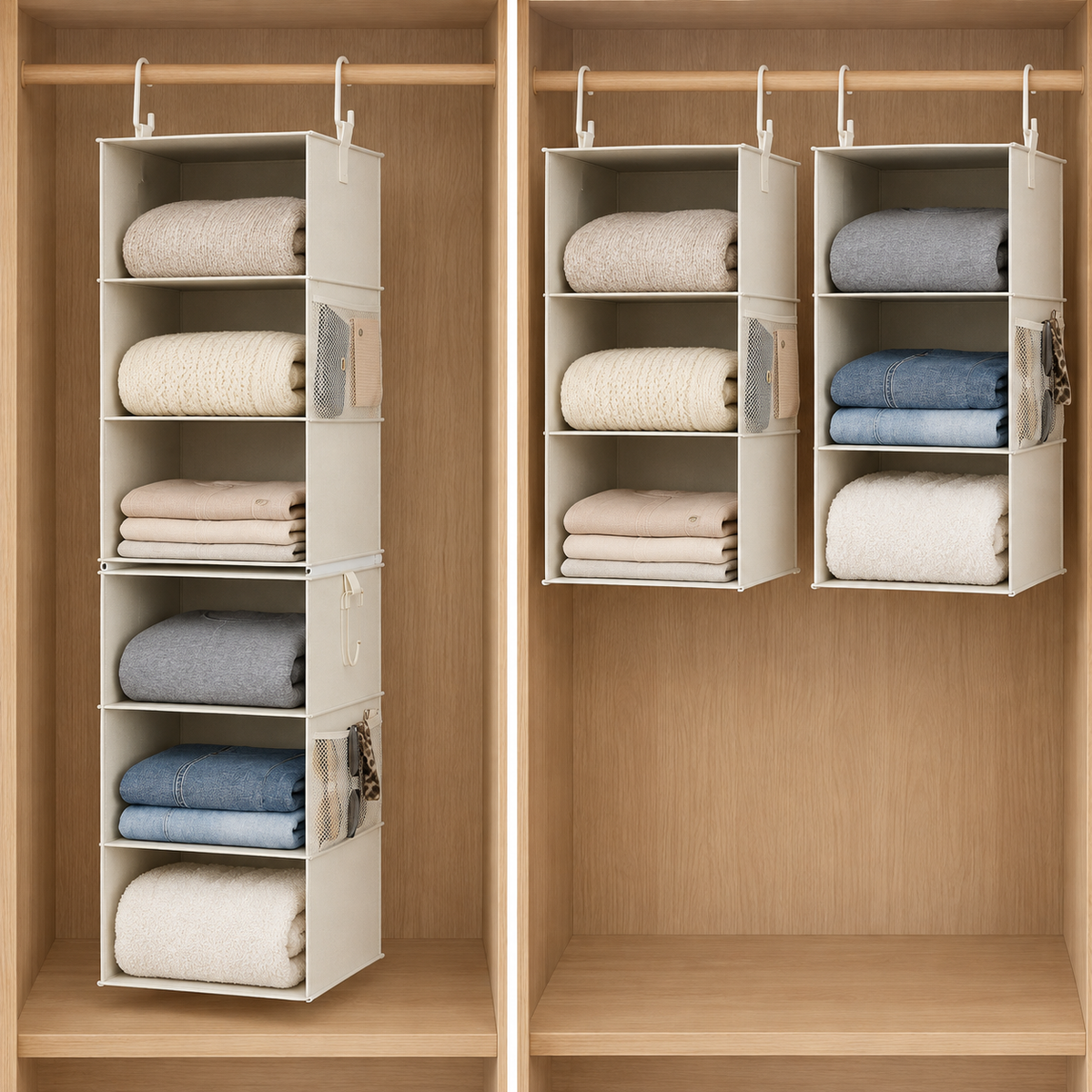 6-Shelf Closet Organizer, Splits into Two 3-Shelf Units