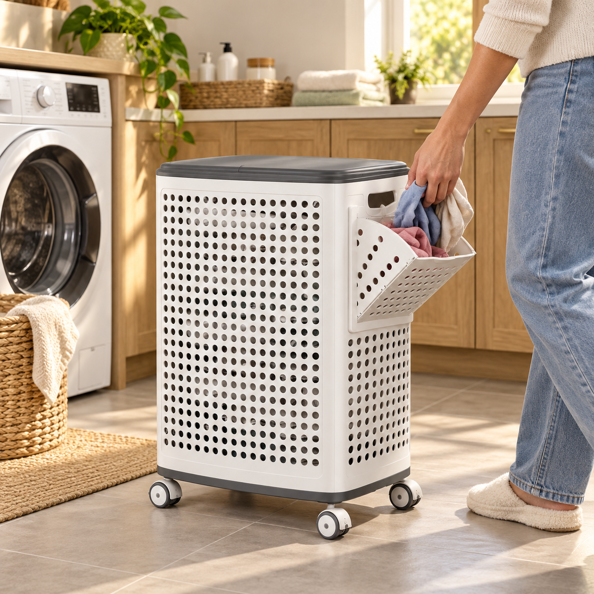 Rolling Laundry Basket with Wheels